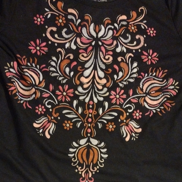 Black Floral Lace Hem Girls Top - Picture 3 of 4